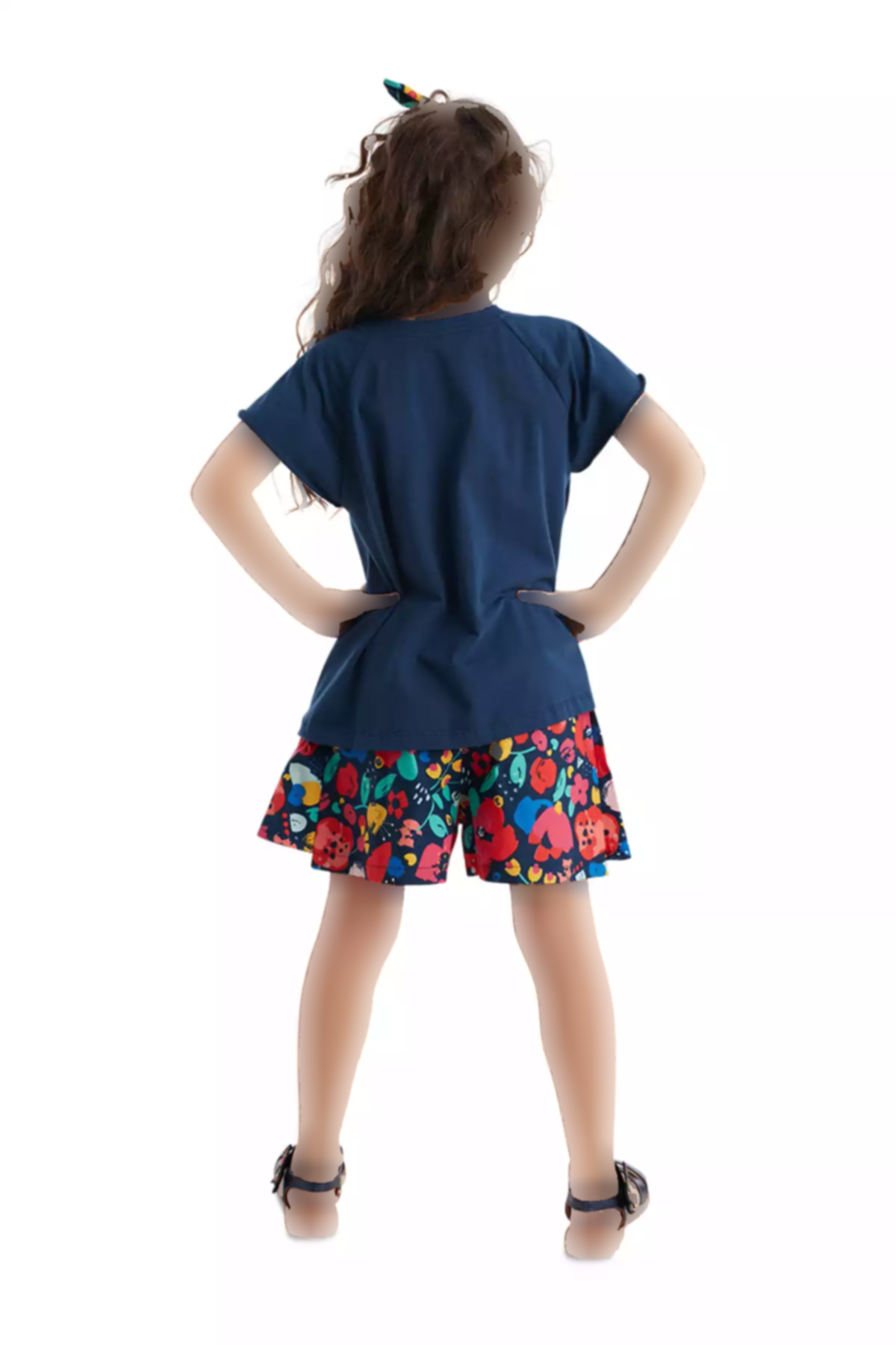 ست شلوارک تیشرت پوپلین تابستانی گربه گلدار سرمه ای دخترانه برند Denokids کد 1753823526