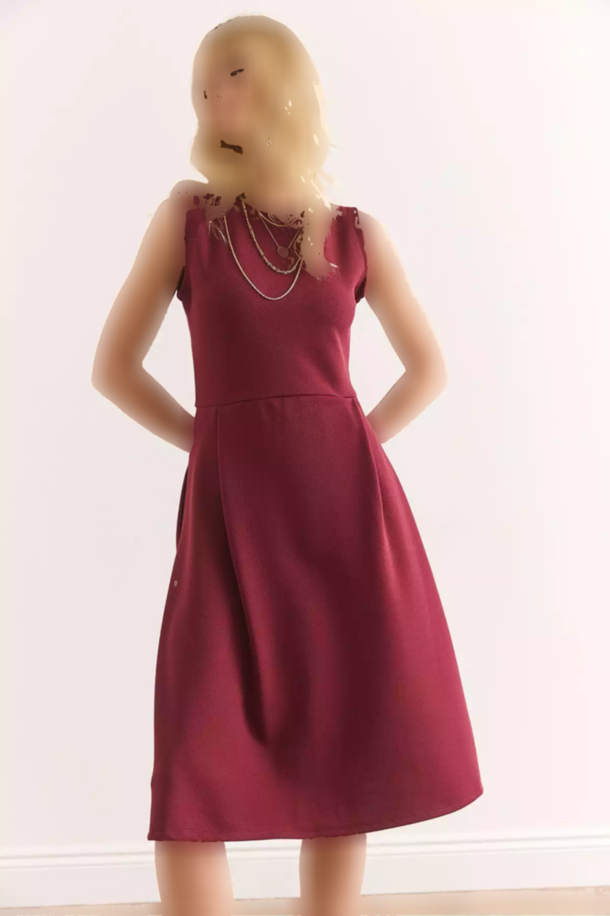 پیراهن جیب دار ساده کلوش زرشکی زنانه برند Olalook کد 1753677670