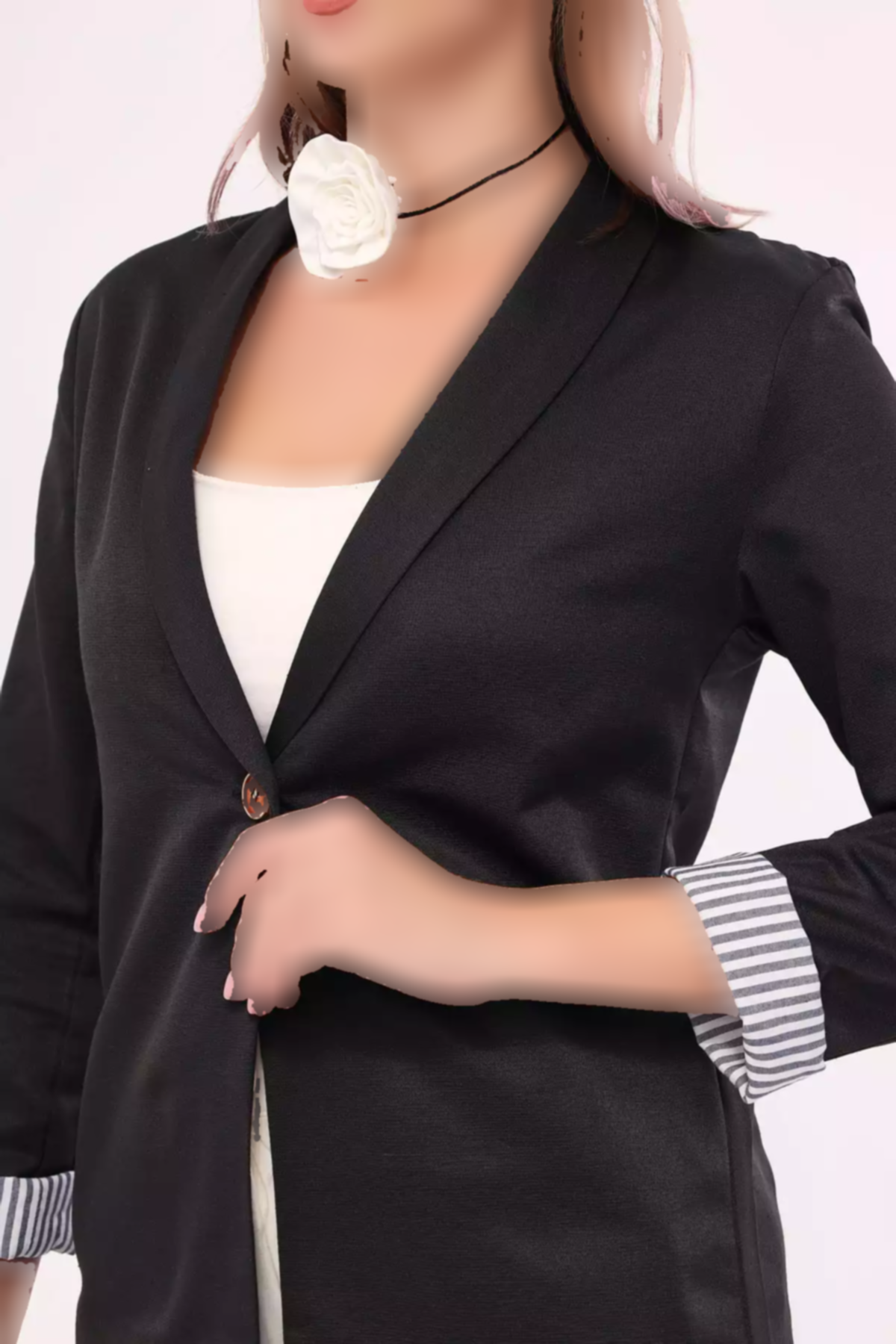 کت تک دکمه راهراه داخل آستین مشکی زنانه برند armonika کد 1753597329