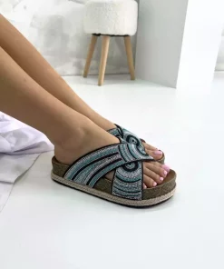 دمپایی نگین دار آبی زنانه مشکی برند inizio کد 1753719070