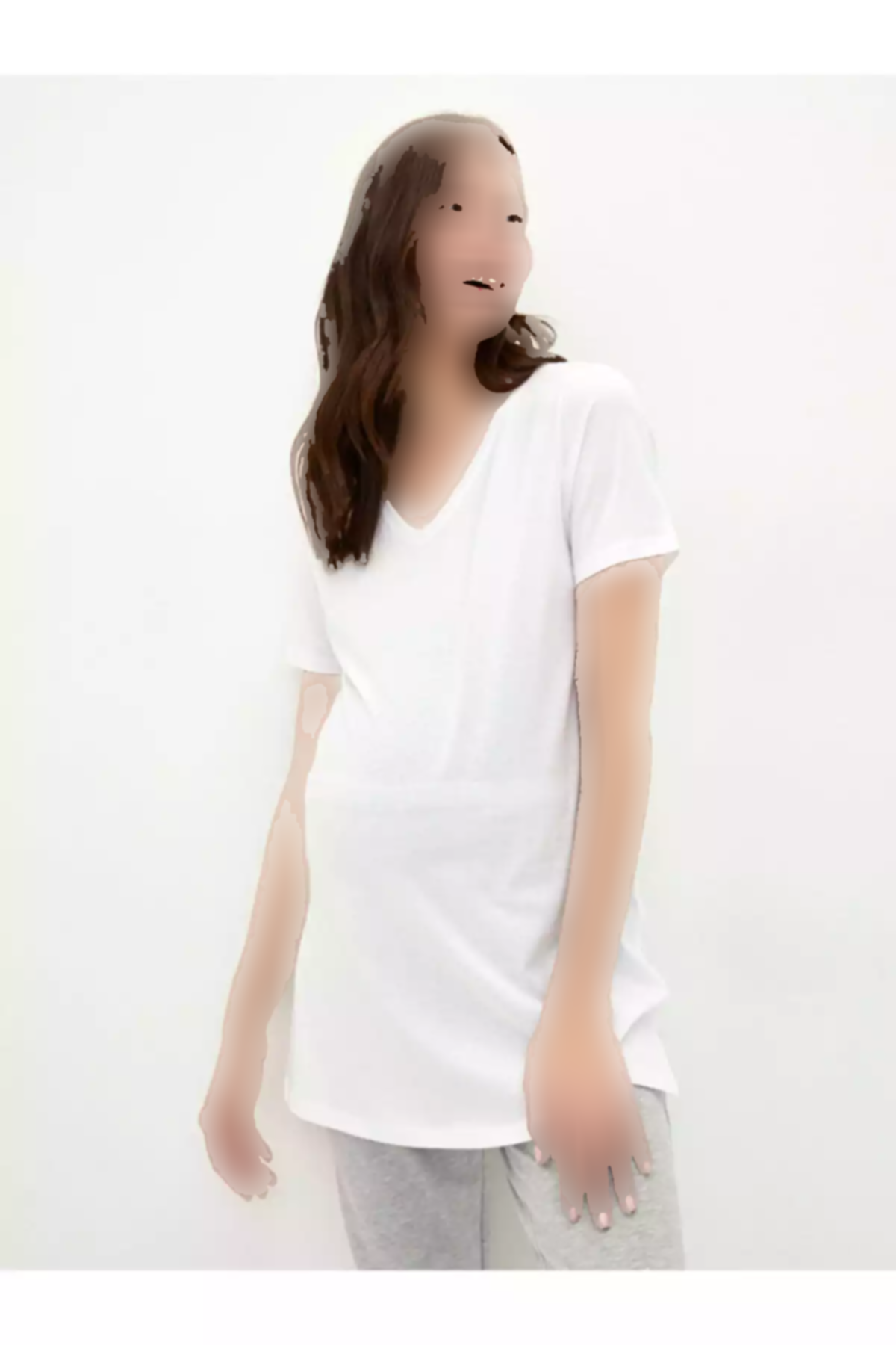 ساده پنبه ای آستین کوتاه یقه هفت تیشرت بارداری برند LC Waikiki کد 1753933275