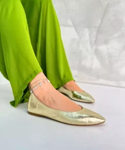 کفش عروسکی طلایی چرم هایکی برند inizio کد 1753713674