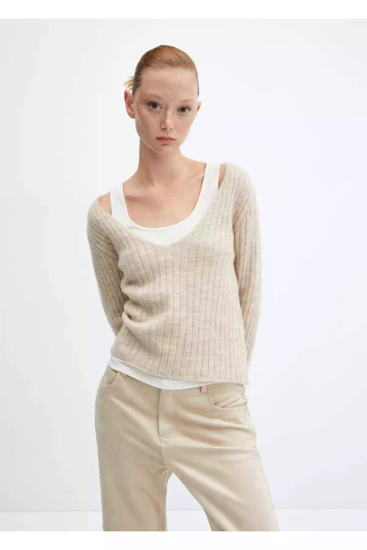 پلیور بافتنی لاستیک یقه هفت برند MANGO کد 1753003867