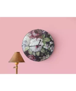 ساعت دیواری پلاستیکی شیشه ای گلدار صورتی رز 35cm برند English Home کد 1753904529