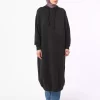 سوییشرت قالب راحت کلاهدار جیب دار بلند من مشکی برند Refka کد 1753724475
