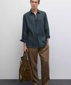 پیراهن اسلیم فیت 100کتان برند Massimo Dutti کد 1751491924