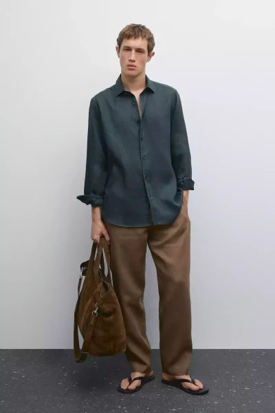 پیراهن اسلیم فیت 100کتان برند Massimo Dutti کد 1751491924