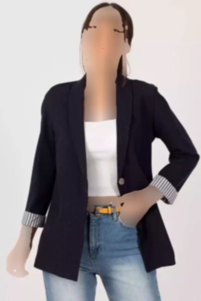 کت تک دکمه راه‎راه داخل آستین سرمه ای تیره زنانه برند armonika کد 1753590073