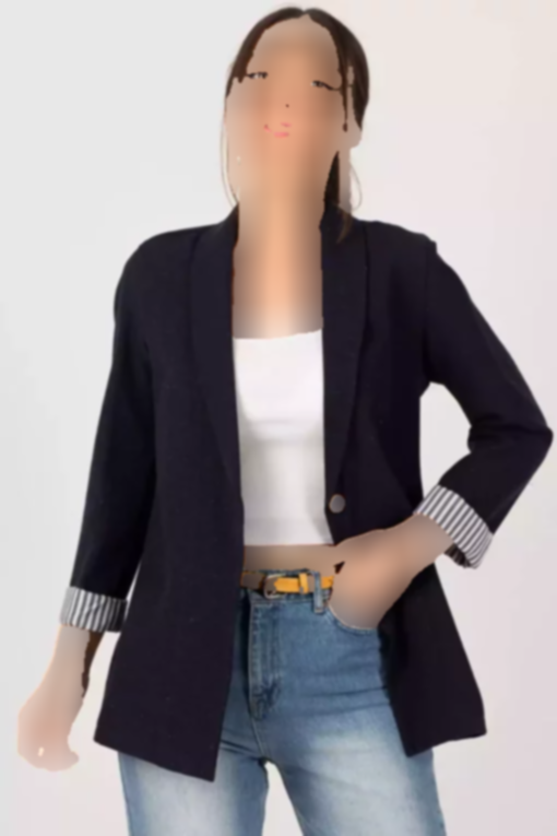 کت تک دکمه راه‎راه داخل آستین سرمه ای تیره زنانه برند armonika کد 1753590073