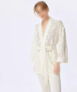 کت کیمونو قلاب دوزی پنبه ای بلند طرحدار آستین گشاد کمربند پارچه برند Koton کد 1752758894