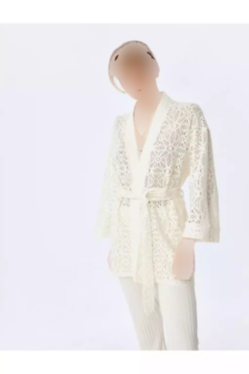 کت کیمونو قلاب دوزی پنبه ای بلند طرح‎دار آستین گشاد کمربند پارچه برند Koton کد 1752758894