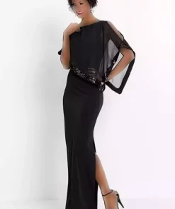 لباس مجلسی شیفون طرحدار سایز بزرگ مشکی زنانه برند Şans کد 1753858208