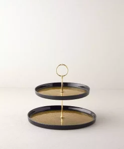 سرویس طبقه دار شیشه ای nova مشکی - طلایی 28x22cm برند English Home کد 1753888330