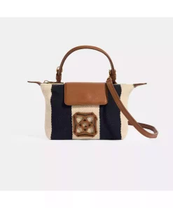 کیف دستی پارچه راهراه لوگودار سرمه ای زنانه برند Desa کد 1753348393
