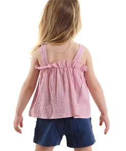ست شلوارک بلوز بچه گانه کودک muslin تابستانی دخترانه صورتی بنددار برند Denokids کد 1753832473