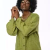 پیراهن کتان یقه گرد جلو نگین دار زنانه برند Orfeo Negro کد 1753414336