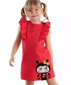 پیراهن تابستانی نوک چیندار قرمز دخترانه برند Denokids کد 1753823529