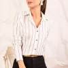 پیراهن راهراه آستین بلند سفید زنانه برند armonika کد 1753597331