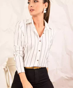 پیراهن راهراه آستین بلند سفید زنانه برند armonika کد 1753597331