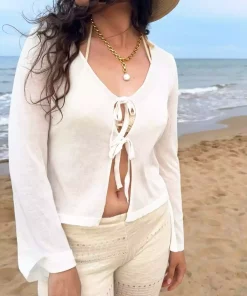 بلوز بافتنی از جلو بسته شدنی سفید استاندارد زنانه برند CHUBA کد 1753696273