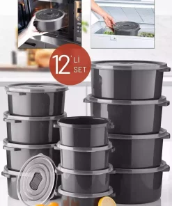 ظرف نگهداری مایکروویو گرد ست قابل استفاده خاکستری آنتراسیت در دیفیوزر برند Nandy Home کد 1753575070