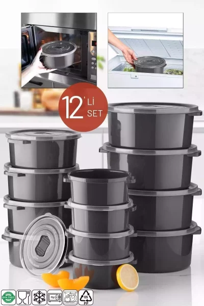ظرف نگهداری مایکروویو گرد ست قابل استفاده خاکستری آنتراسیت در دیفیوزر برند Nandy Home کد 1753575070
