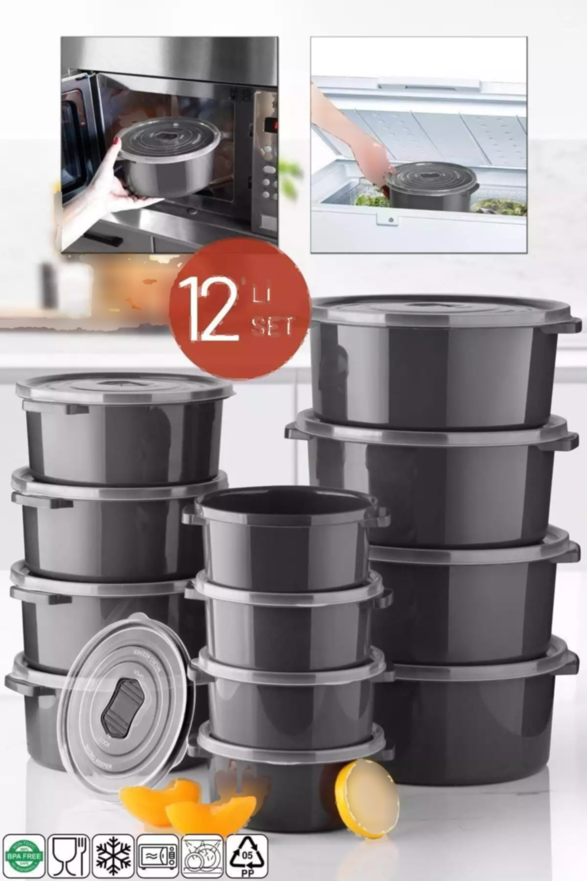 ظرف نگهداری مایکروویو گرد ست قابل استفاده خاکستری آنتراسیت در دیفیوزر برند Nandy Home کد 1753575070