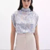 بلوز اکسسوار دار آستین خفاشی آبی برند Sateen کد 1753365133
