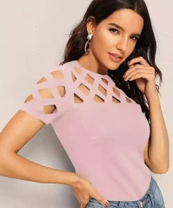 بلوز برش کرپ لیزر طرح آستین کوتاه وارداتی زنانه برند JANES کد 1753558866