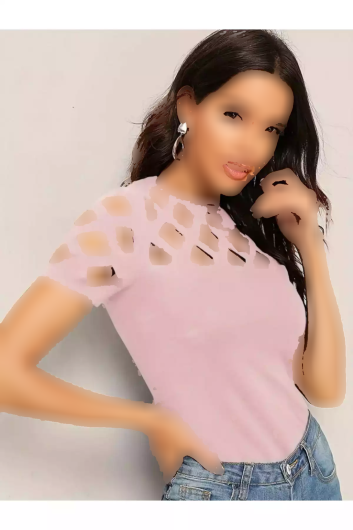 بلوز برش کرپ لیزر طرح آستین کوتاه وارداتی زنانه برند JANES کد 1753558866