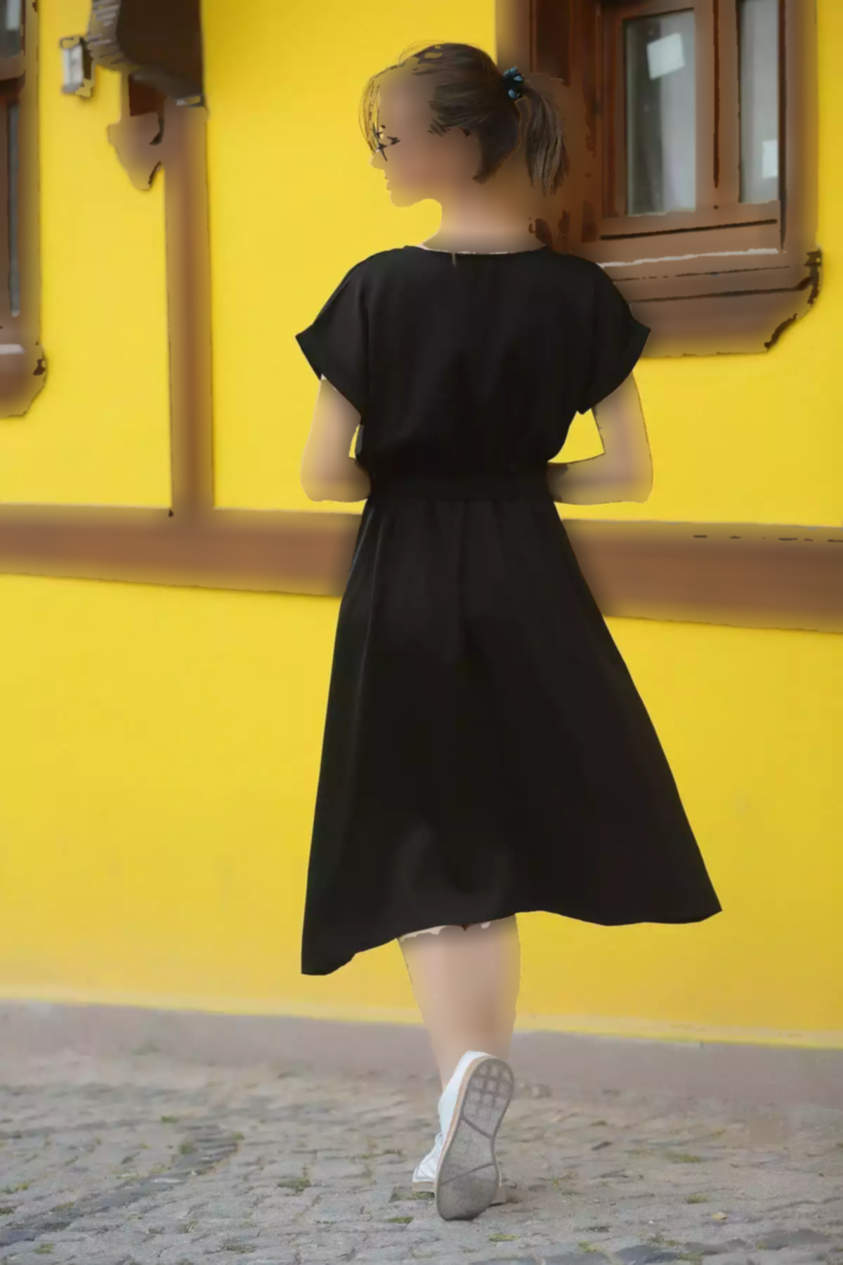 پیراهن کمر کشی گرهدار مشکی زنانه برند armonika کد 1753597326
