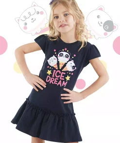 پیراهن بستنی پنبه ای تابستانی سرمه دخترانه برند Denokids کد 1753832469