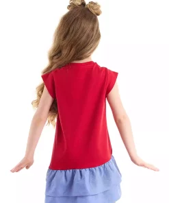پیراهن تابستانی چیندار گربه قرمز دخترانه برند Denokids کد 1753824663