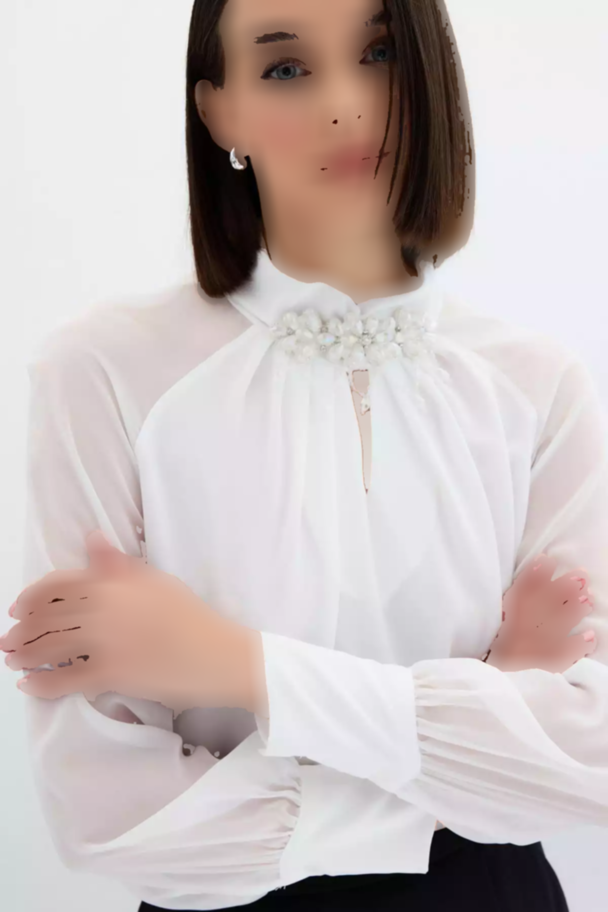 بلوز اکسسوار دار یقه شیری برند Sateen کد 1753346523