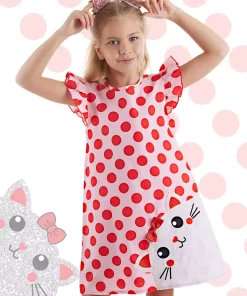 پیراهن تابستانی چیندار پوپلین گربه صورتی دخترانه برند Denokids کد 1753824669