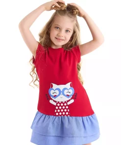 پیراهن تابستانی چیندار گربه قرمز دخترانه برند Denokids کد 1753824663
