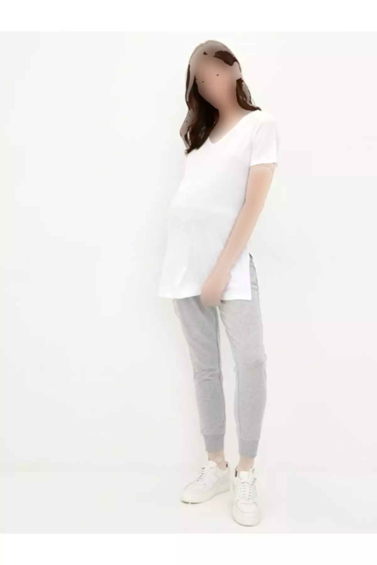 ساده پنبه ای آستین کوتاه یقه هفت تیشرت بارداری برند LC Waikiki کد 1753933275