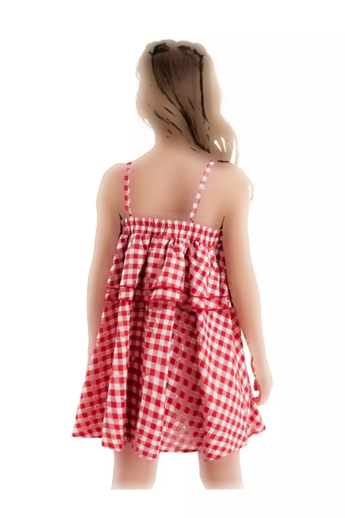 پیراهن چیندار شطرنجی گربه قرمز بنددار دخترانه برند Denokids کد 1753823473