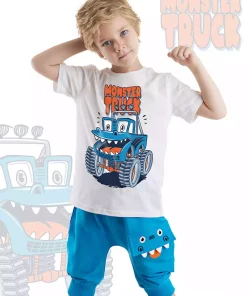 ست شلوارک تیشرت کشی تابستانی پسرانه کامیون هیولا برند Denokids کد 1753833063