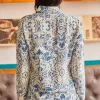 پیراهن ابریشم مصنوعی طرحدار آبی شیری زنانه برند Olalook کد 1753665731