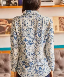 پیراهن ابریشم مصنوعی طرحدار آبی شیری زنانه برند Olalook کد 1753665731