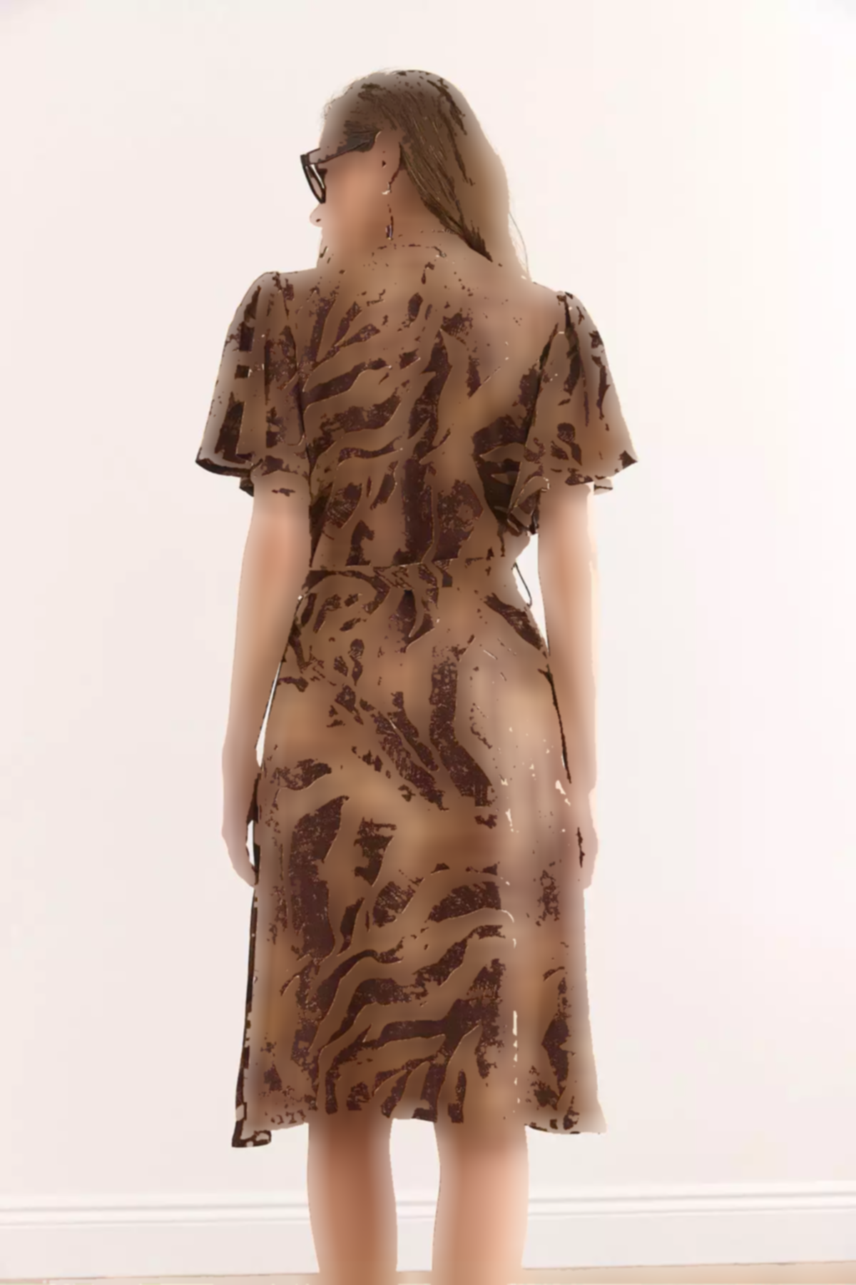 پیراهن کوچک بافته شده یقه هفت قهوه ای کمربند دار قهوهای زنانه برند Olalook کد 1753677663