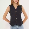 جلیقه آستردار به صورت کتان یقه هفت مشکی زنانه برند armonika کد 1753589532