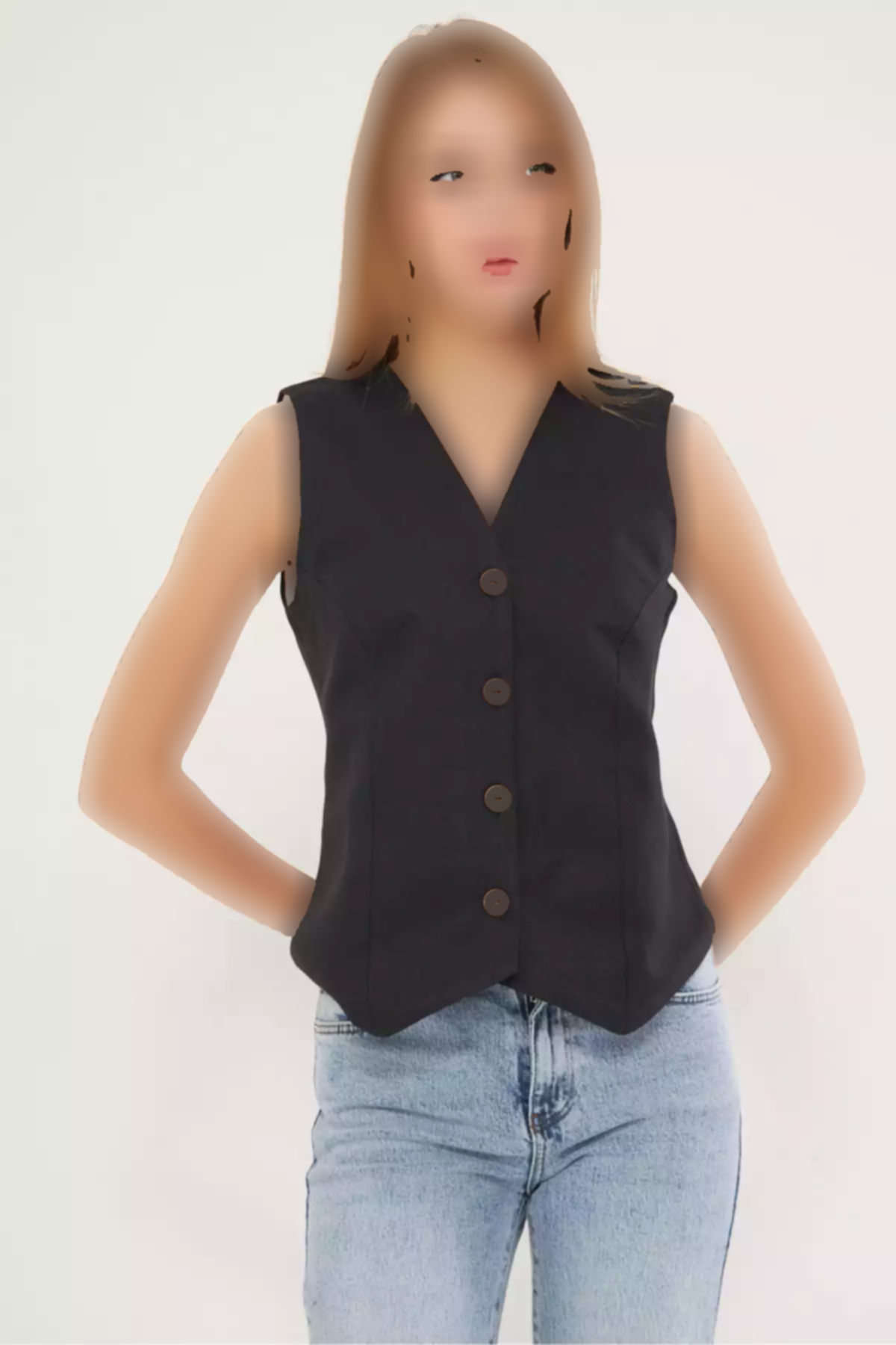 جلیقه آستردار به صورت کتان یقه هفت مشکی زنانه برند armonika کد 1753589532
