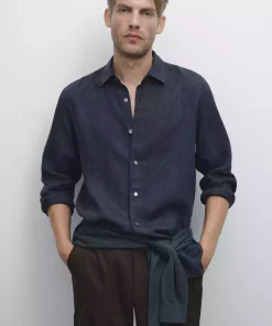 پیراهن اسلیم فیت 100کتان برند Massimo Dutti کد 1751491869