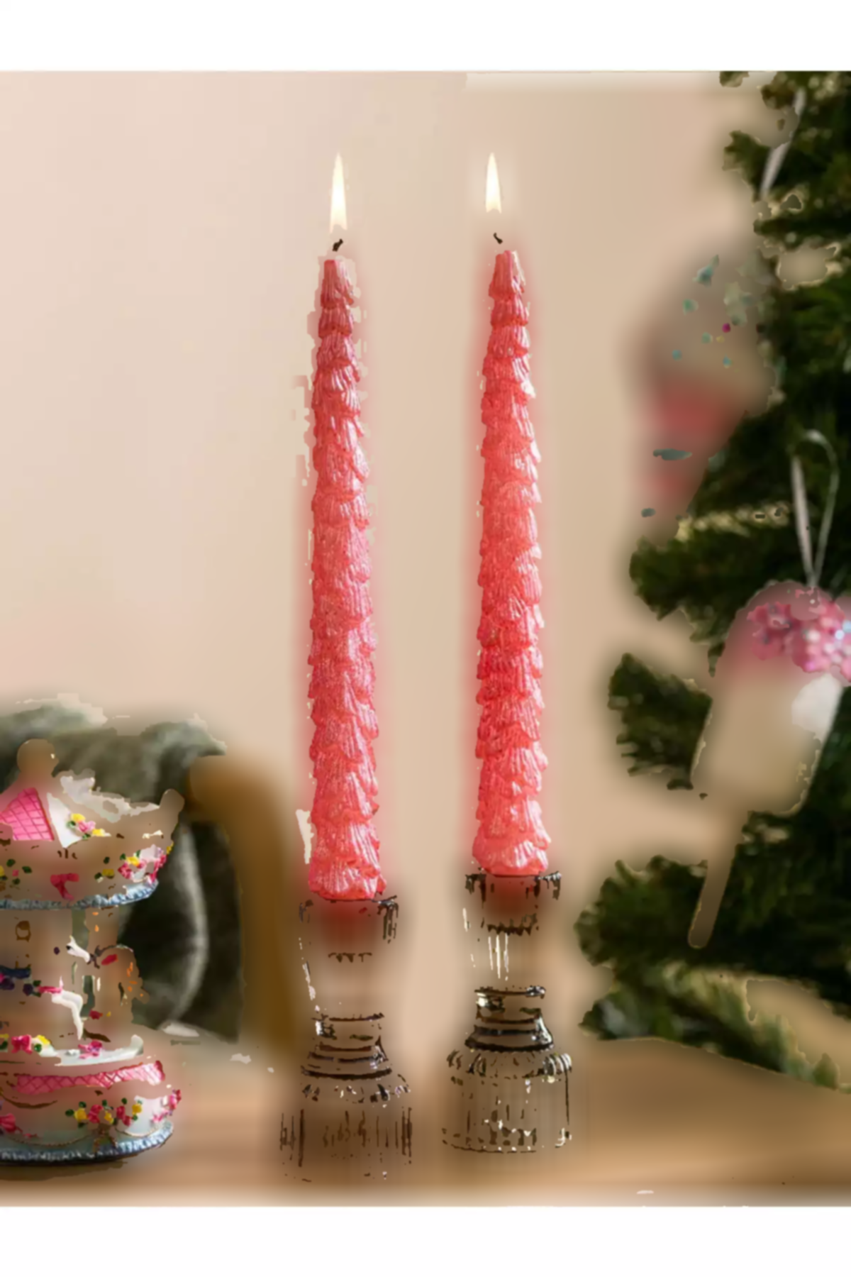 شمع تزئینی درخت خانه شیشه ای شکلدار صورتی 26cm برند LC Waikiki کد 1754465469