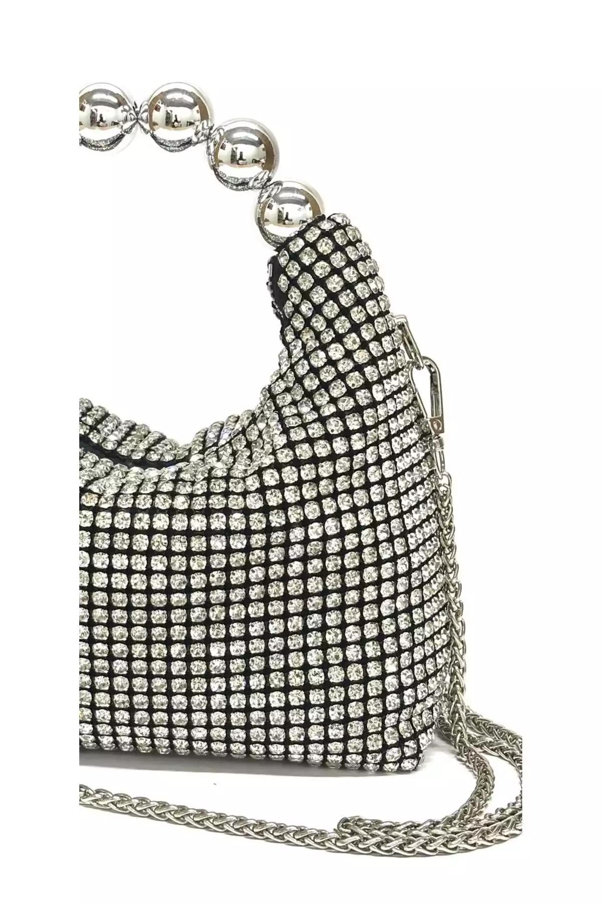 مجلسی شب نامزدی زنجیردار الماسی نگین دار کیف دستی بنددار مشکی زنانه برند NAZART کد 1758390130