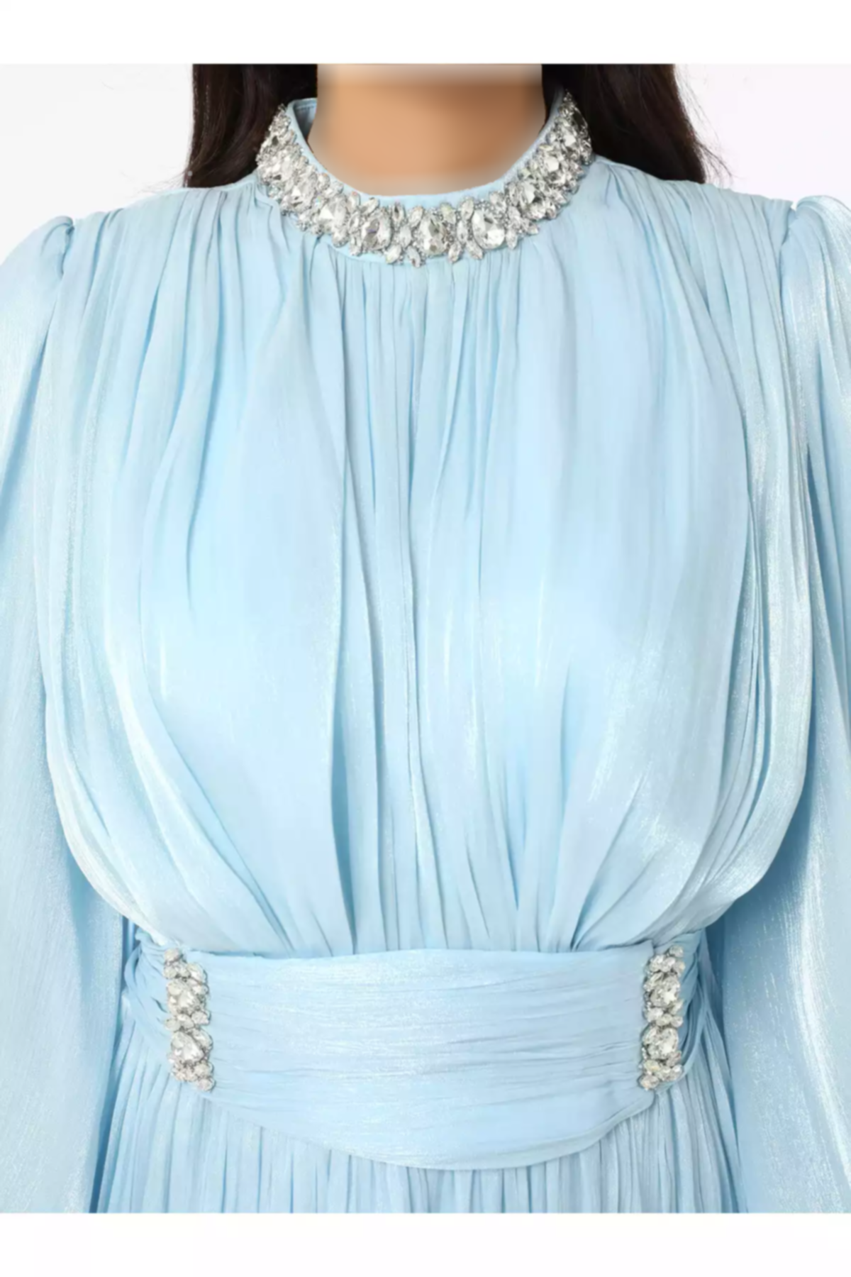 لباس مجلسی پوشیده ساده ابریشم آبی یوریو برند Refka کد 1758121872