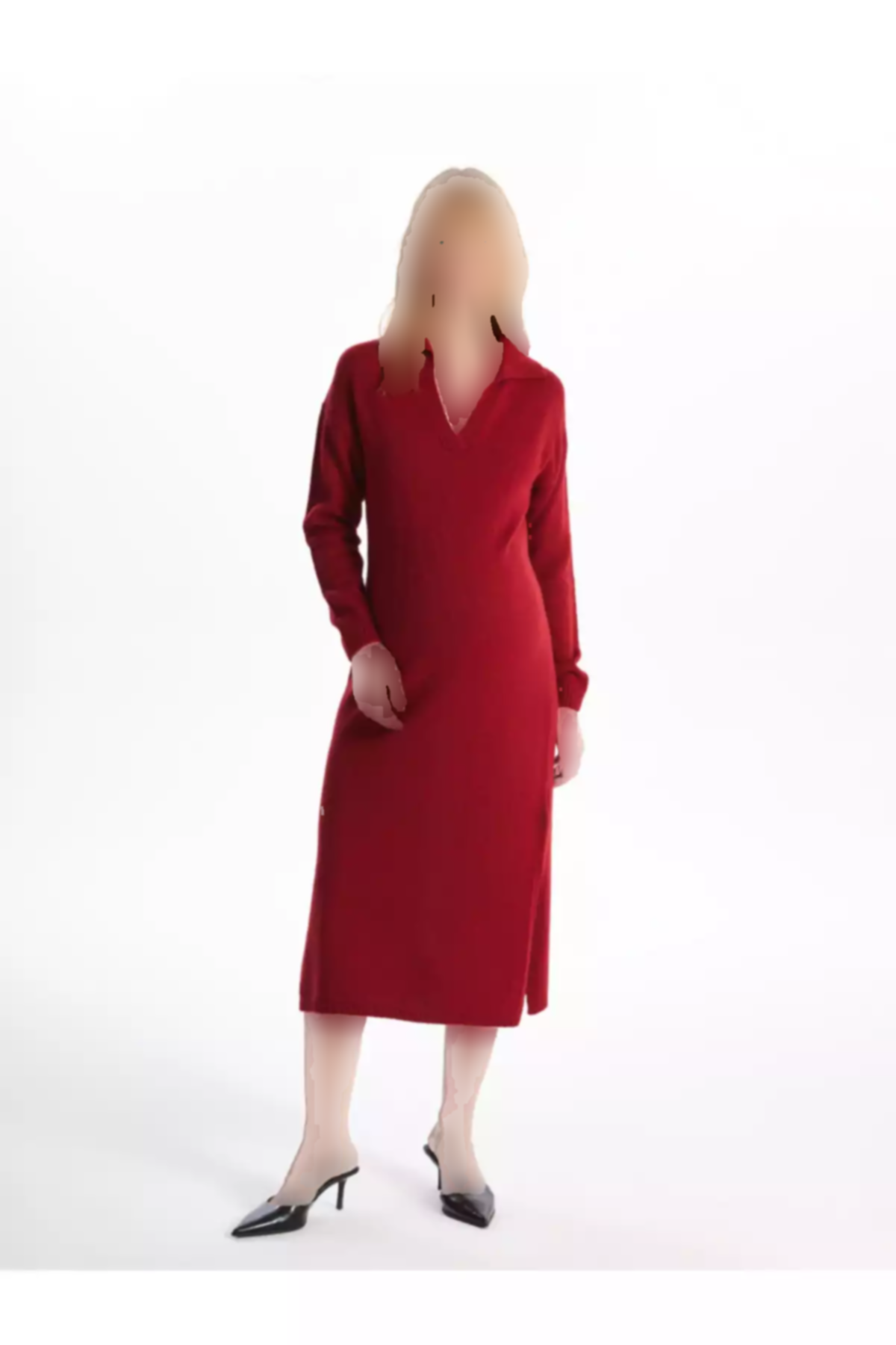 پیراهن بافتنی ساده آستین بلند یقه سه دکمه بارداری برند LC Waikiki کد 1759254670