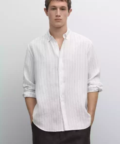 پیراهن متناسب کتان راهراه برند Massimo Dutti کد 1757751910